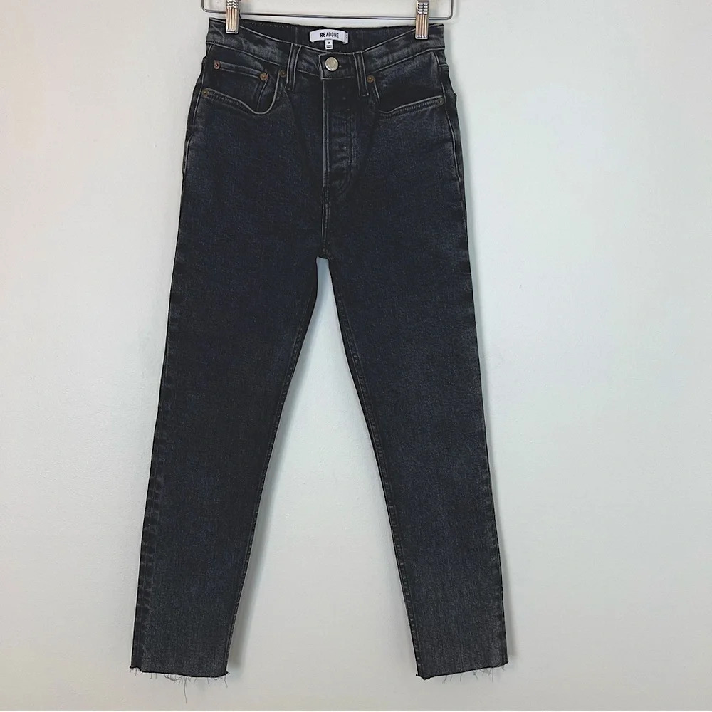 Re/Done 90s High Rise Ankle Crop Stoned Noir 26 Raw Hem Minimalist Boho Grunge